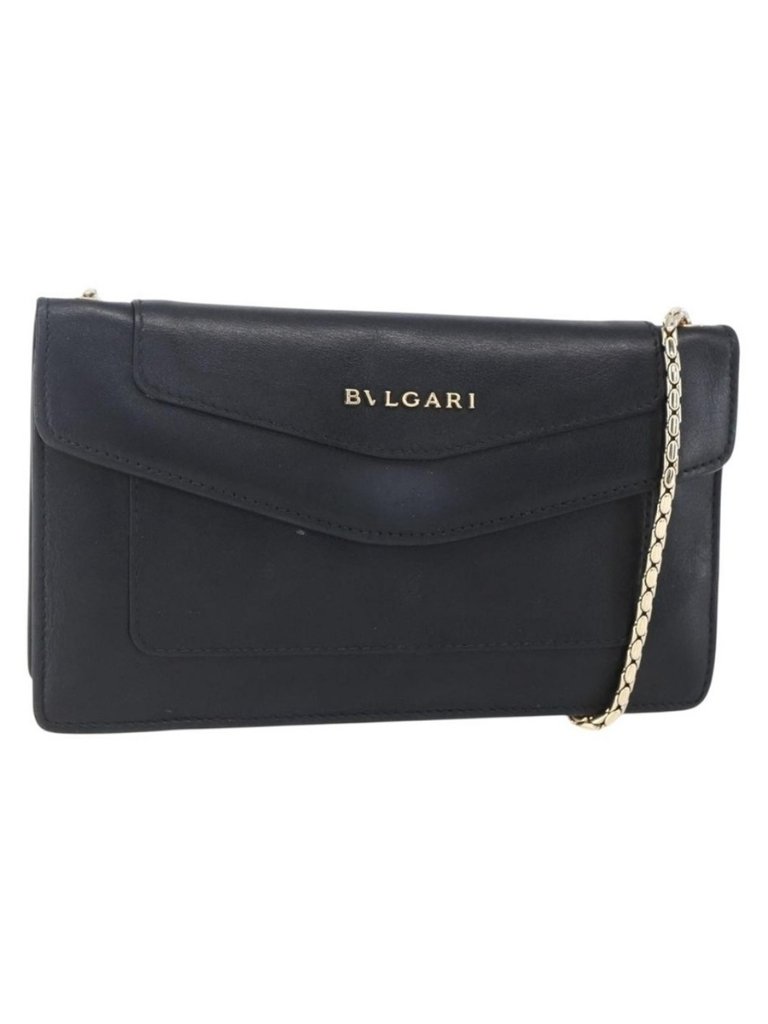Authentic Bvlgari Chain Shoulder Bag Leather Black Gold